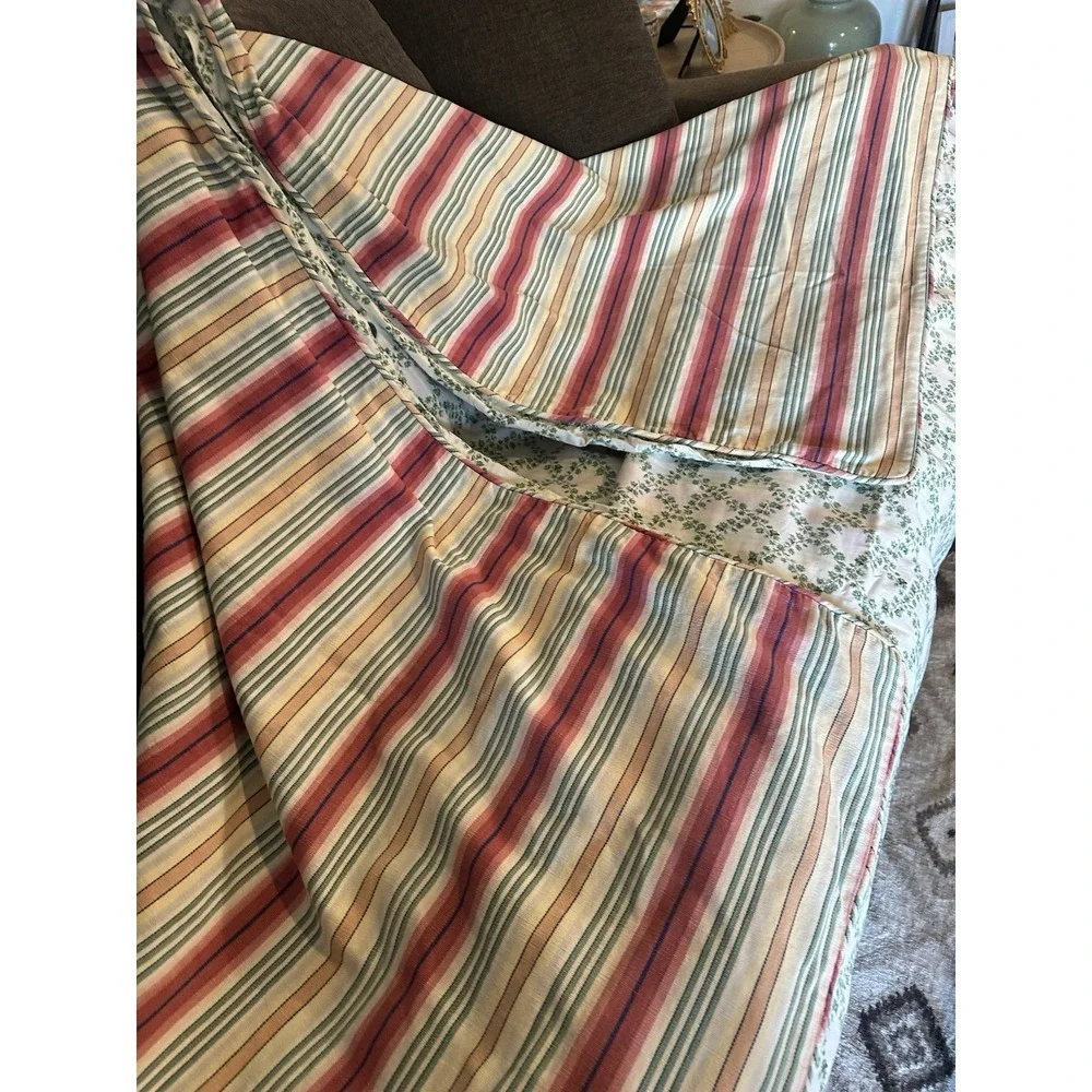 VTG Beautiful Duvet Handmade Green Vines On 1 Side/Stripes On The Other 84x84